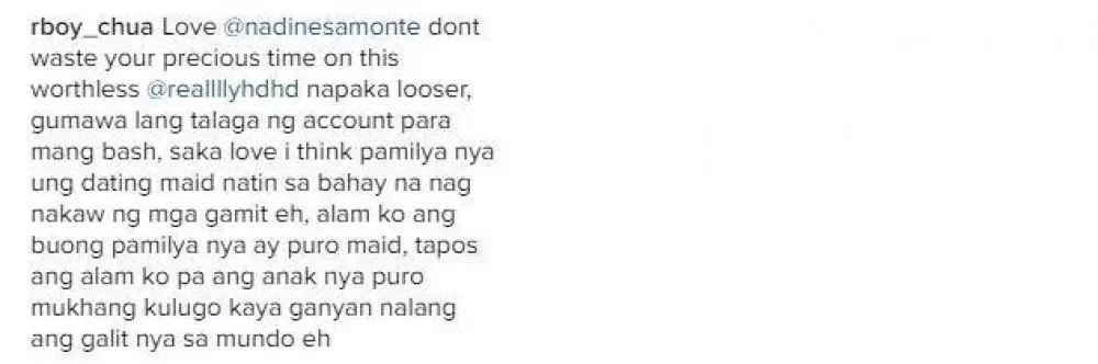 Nadine Samonte defends husband against Instagram basher Nadine Samonte defends husband against Instagram basher