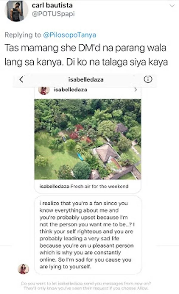 Netizen makes public DM of Isabelle Daza Netizen makes public DM of Isabelle Daza