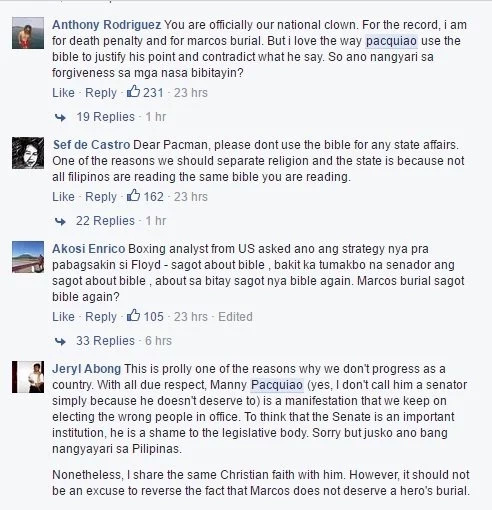 Netizens react on Pacquiao's stand on Marcos' hero burial Netizens react on Pacquiao's stand on Marcos' hero burial