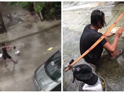 Tuloy pa rin ang hanapbuhay! This Pinoy vendor has inspired netizens with his perseverance to work despite the rainy weather