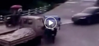 Mabilis magisip! Tricycle driver escapes DEATH when reckless truck crushes bike