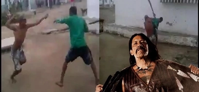 Two guys are fighting on machetes in this shocking video