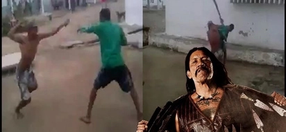 Two guys are fighting on machetes in this shocking video