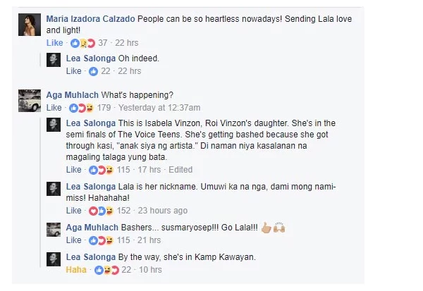Lea Salonga defends Rois Vinzon's daughter Lala against bashers Lea Salonga defends Rois Vinzon's daughter Lala against bashers