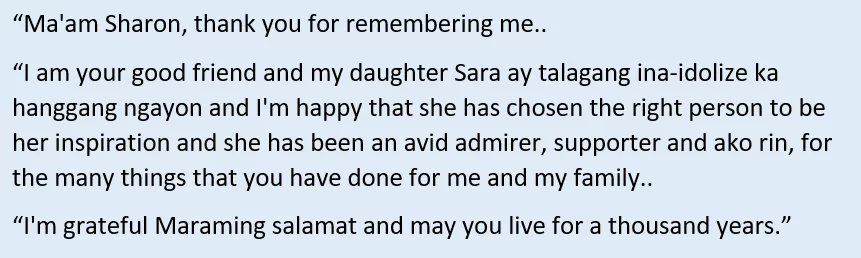 Fan din si Digong! President Duterte sends megastar Sharon Cuneta a video message Fan din si Digong! President Duterte sends megastar Sharon Cuneta a video message