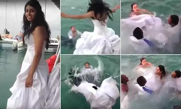 Bride nearly drowns with her own wedding dress (photos, video) Bride nearly drowns with her own wedding dress (photos, video)