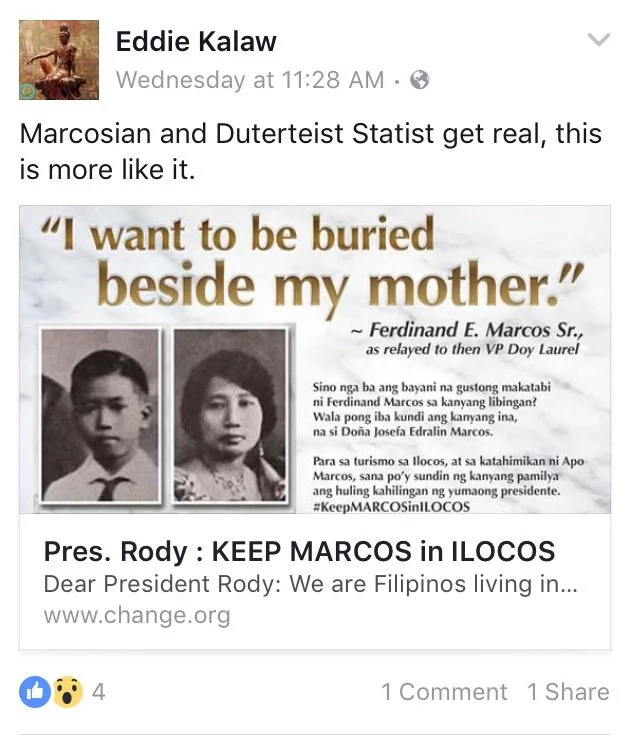 Ilocanos urge Duterte to let Marcos' remains stay in Ilocos Ilocanos urge Duterte to let Marcos' remains stay in Ilocos