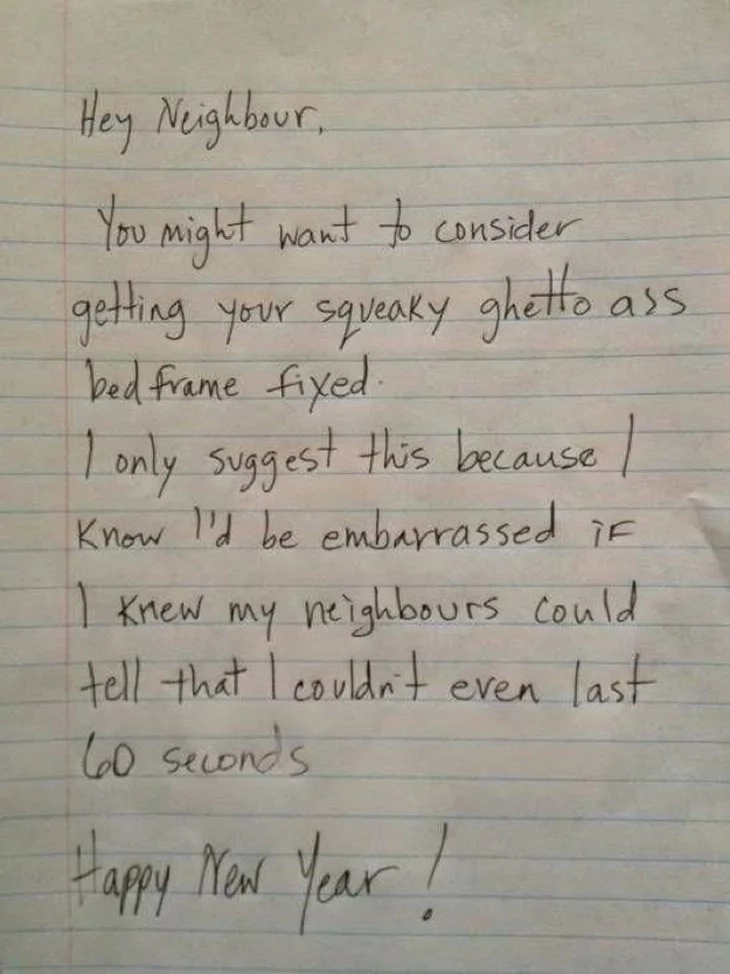 Hilarious notes sent to couples who made noise when doing IT Hilarious notes sent to couples who made noise when doing IT