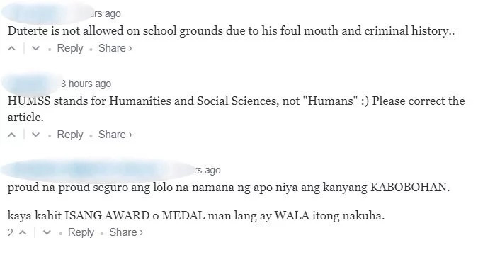 Pres. Duterte attends Isabelle Duterte's senior high school graduation, netizens commented 'fave apo' allegedly receives no award Pres. Duterte attends Isabelle Duterte's senior high school graduation, netizens commented 'fave apo' allegedly receives no award