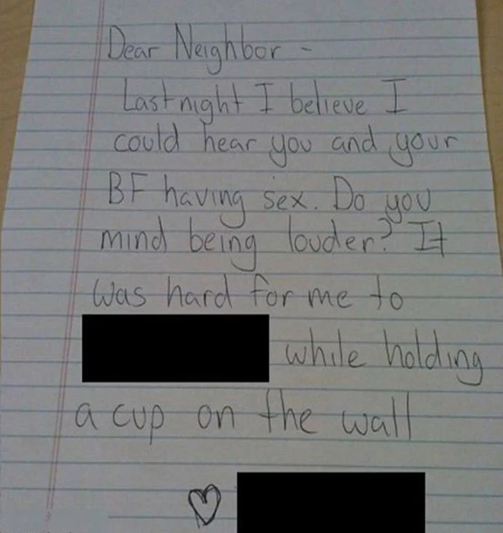Hilarious notes sent to couples who made noise when doing IT Hilarious notes sent to couples who made noise when doing IT