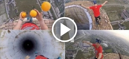 Man with deathwish rides UNICYCLE and perform tricks on 250m chimney