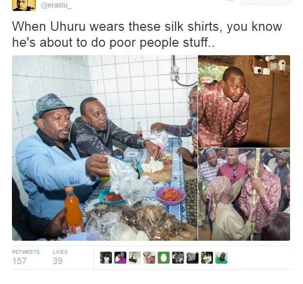 Kenyans online believe Uhuru's silk shirts are indirectly connected to his down to earth appearances