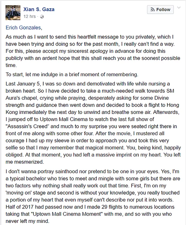 Haba ng hair! This guy is asking Erich Gonzales for a coffee date via a billboard and confesses his feelings for the actress online Haba ng hair! This guy is asking Erich Gonzales for a coffee date via a billboard and confesses his feelings for the actress online