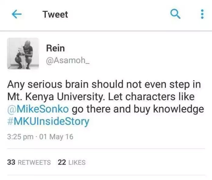 Mike Sonko slams a social media user in the meanest tweet ever