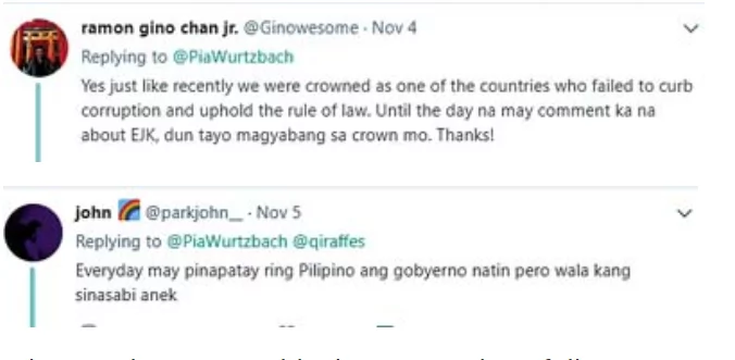 Pia Wurtzbach draws flak for blocking Twitter users who commented about EJK Pia Wurtzbach draws flak for blocking Twitter users who commented about EJK