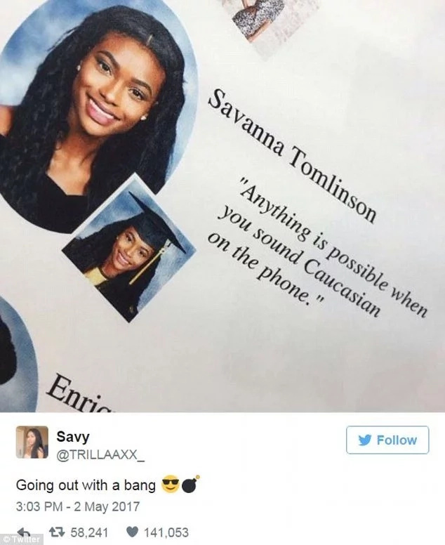 Student, 17, praised and criticised in equal measure for her comical yearbook quote Student, 17, praised and criticised in equal measure for her comical yearbook quote