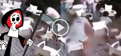 Shocking video of bricks falling onto people eating lunch is proof Death is always at our side