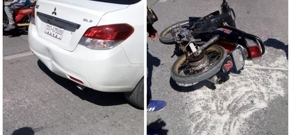 Owner of a damaged sedan hit by motorcycle forgives and pays the rider after he saw what was scattered on the ground
