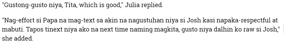 Does Dennis Padilla like Joshua for his daughter Julia? Does Dennis Padilla like Joshua for his daughter Julia?