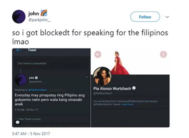 Pia Wurtzbach draws flak for blocking Twitter users who commented about EJK Pia Wurtzbach draws flak for blocking Twitter users who commented about EJK
