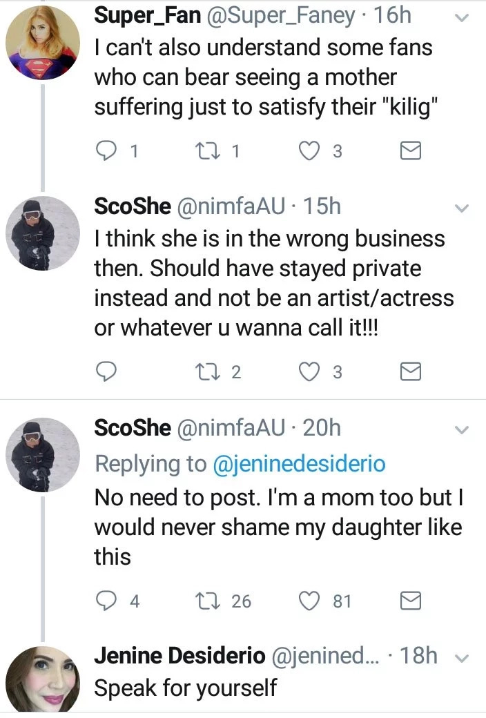 "Nuknukan ng tigas ng ulo." Jenine Desiderio to daughter Janella via Twitter "Nuknukan ng tigas ng ulo." Jenine Desiderio to daughter Janella via Twitter