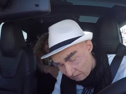 Taxi passengers are shocked when their old driver falls asleep