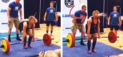 Female weightlifter tried to deadlift in front of judges & audience. She felt extremely sick & threw up while lifting the heavy barbell!