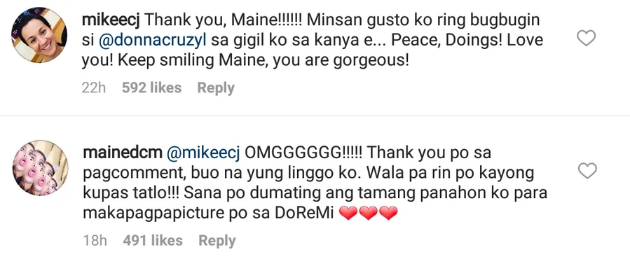 Maine Mendoza turns fan mode at response of Mikee Cojuangco on her post Maine Mendoza turns fan mode at response of Mikee Cojuangco on her post