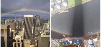Crane operator's captured photos from above reveal what a rainbow looks like up close!