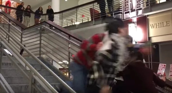 Anti-Trump Protestor Is Shoved Down Stairs By Autistic Patriot Anti-Trump Protestor Is Shoved Down Stairs By Autistic Patriot