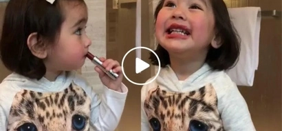 Kikay baby! Scarlet Snow Belo finally discovers how her mom's lipstick can make her look prettier