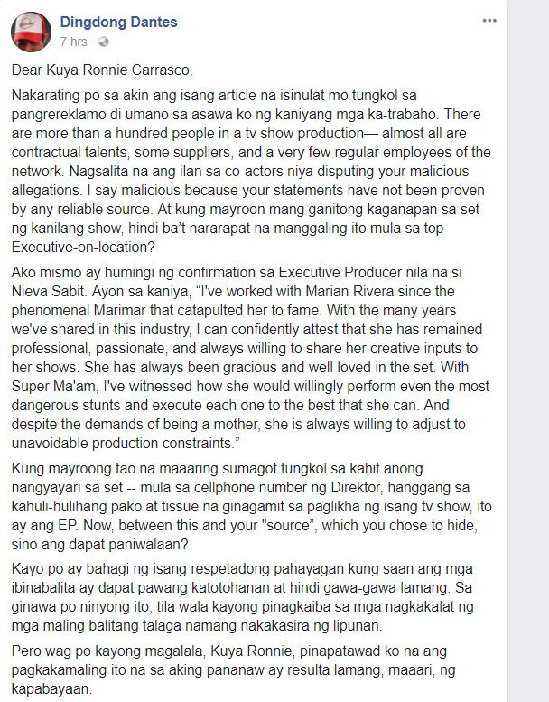 Dingdong Dantes castigates columnist for "malicious" writeup about wife Marian Rivera Dingdong Dantes castigates columnist for "malicious" writeup about wife Marian Rivera
