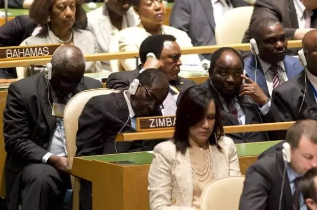 Mugabe doesn't sleep at meetings but "closes his eyes to protect them from bright lights" Mugabe doesn't sleep at meetings but "closes his eyes to protect them from bright lights"