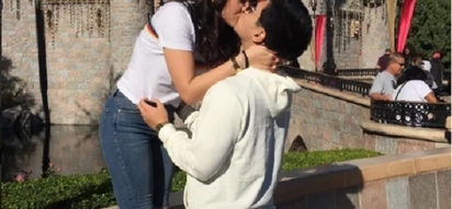 Sa wakas! Albie Casiño PDA with gf at Disneyland