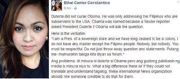 Netizen said President Rodrigo Duterte didn't curse Obama Netizen said President Rodrigo Duterte didn't curse Obama