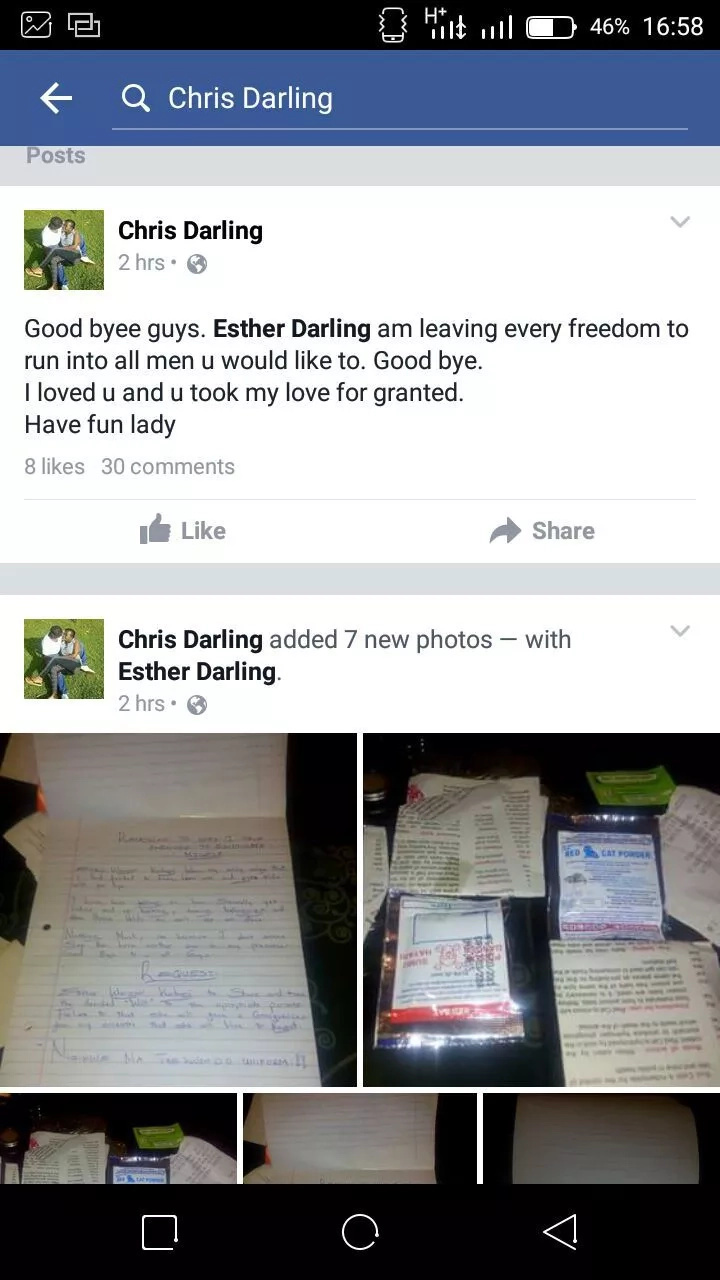 Chris Darling threatens to kill himself after he found his girl with another man