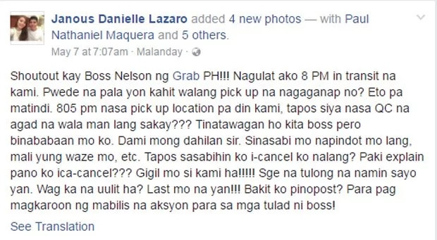 Netizen vents frustration on FB about unscrupulous Grab driver Netizen vents frustration on FB about unscrupulous Grab driver