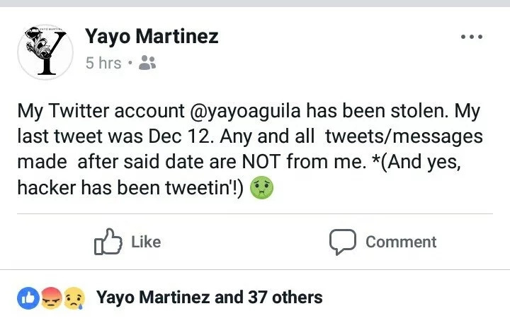 Ginamit ang account niya! Yayo Aguila warns followers of hacked Twitter account Ginamit ang account niya! Yayo Aguila warns followers of hacked Twitter account