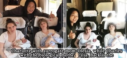 Joel Cruz poses with mothers of his twins