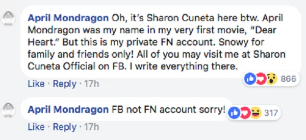 Sinagot ni 'April Mondragon' ang lahat! Sharon Cuneta joined FB thread using her private account and answered FAQs about her exes Sinagot ni 'April Mondragon' ang lahat! Sharon Cuneta joined FB thread using her private account and answered FAQs about her exes