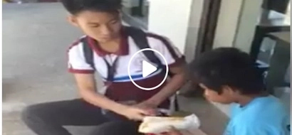 Ang inspiring naman! Generous student offers his lunch to a starving homeless child