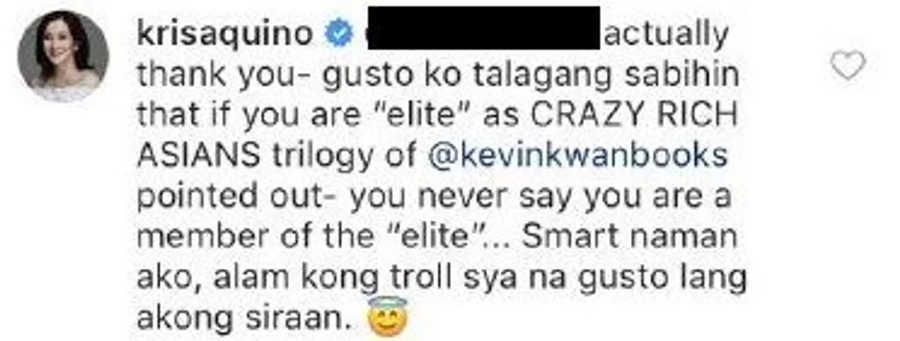 Kris Aquino's comment over "elite" commenter Kris Aquino's comment over "elite" commenter