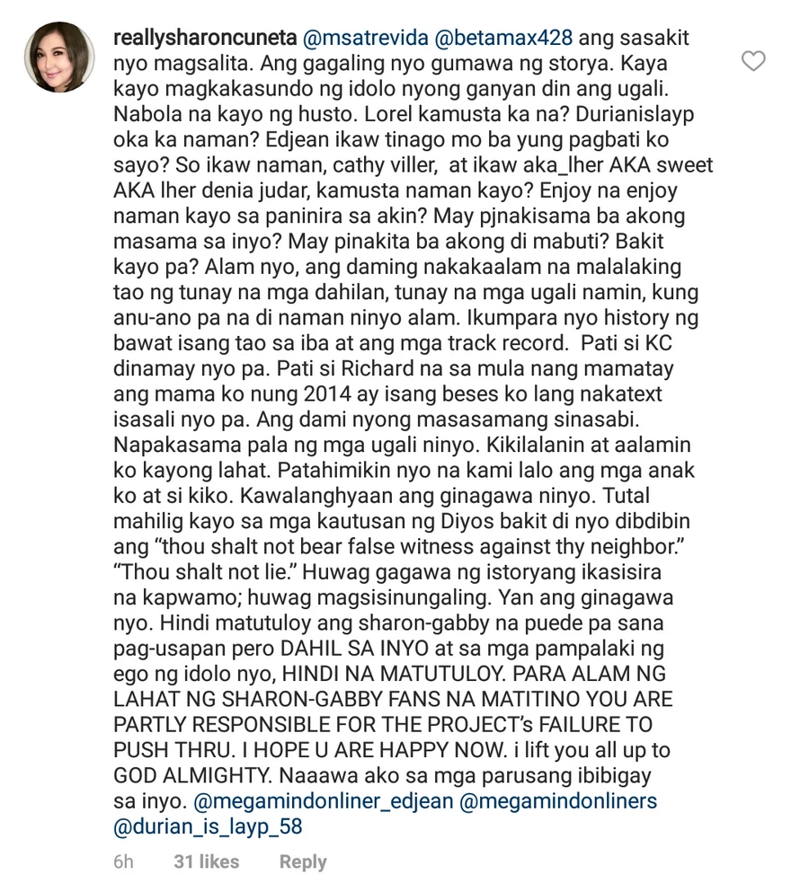Galit na galit talaga si Mega! Sharon Cuneta defends herself from supporters of Gabby Concepcion who accused her of being a liar Galit na galit talaga si Mega! Sharon Cuneta defends herself from supporters of Gabby Concepcion who accused her of being a liar