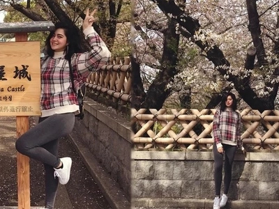 Sue Ramirez is looking every bit of a sweetheart during the cherry blossoms season in Japan