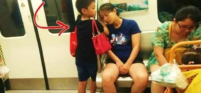 This boy went viral for being affectionate to his mother. He let his mom use his hand as a pillow while she slept during a train ride!