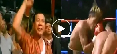 Die-hard fan pala siya! Watch how Duterte cheers for Pacquiao at ringside in his 2002 fight!