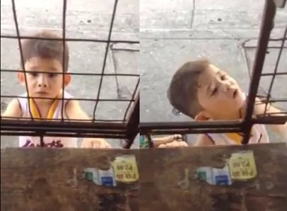 Cute little boy begs for food and promises to pay Cute little boy begs for food and promises to pay