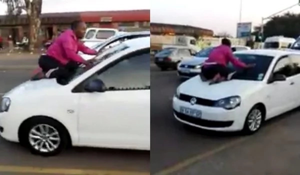 Man was caught cheating. Wife clings to husband's car windscreen as he escapes with 'side chick' Man was caught cheating. Wife clings to husband's car windscreen as he escapes with 'side chick'