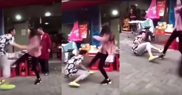 Girlfriend kicks guy 9 times after he refused to buy her fruits Girlfriend kicks guy 9 times after he refused to buy her fruits