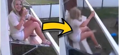 Drunk girl falls from the roof proving that karma is a b*tch